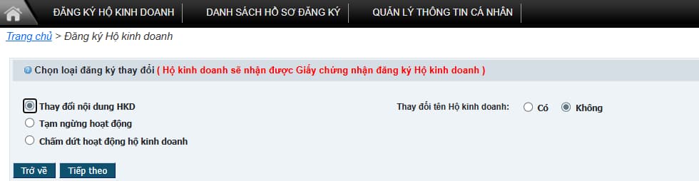 Hướng dẫn đăng ký thay đổi thông tin hộ kinh doanh trên hokinhdoanh ...