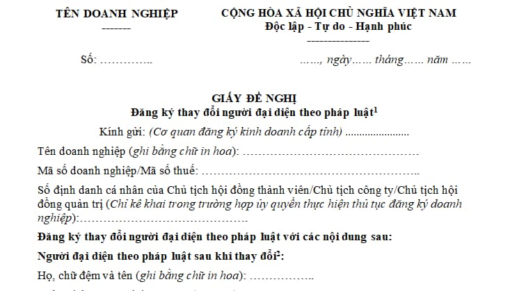 Mẫu giấy đăng ký thay đổi người đại diện theo pháp luật mới nhất năm 2026?