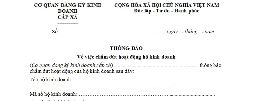 Tải về file mẫu thông báo về việc chấm dứt hoạt động hộ kinh doanh theo Thông tư 68/2025?