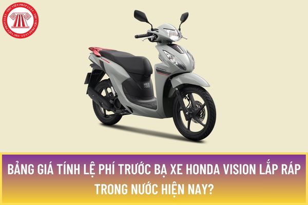 Bảng giá tính lệ phí trước bạ xe Honda Vision lắp ráp trong nước hiện nay?