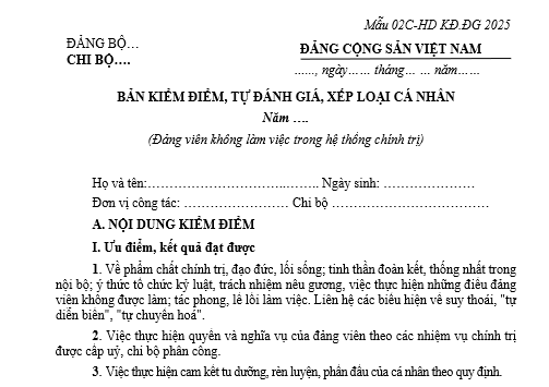 Tải mẫu bản kiểm điểm đảng viên cho sinh viên cuối năm 2025 mới nhất?