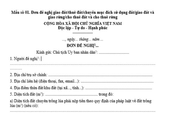 Mẫu đơn xin chuyển đất vườn sang đất ở năm 2026