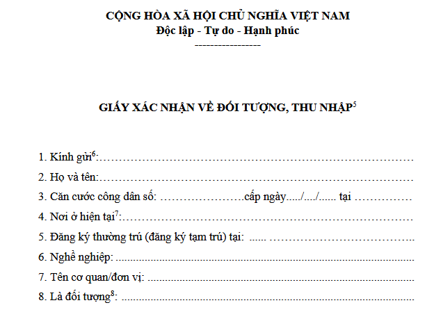 Giấy tờ chứng minh đối tượng, thu nhập để được hưởng chính sách hỗ trợ về nhà ở xã hội