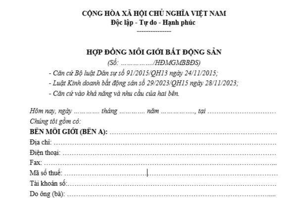 Mẫu hợp đồng môi giới bất động sản năm 2025