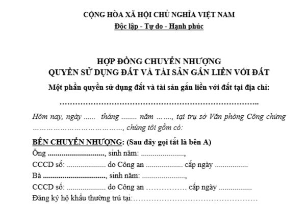 Mẫu hợp đồng chuyển nhượng một phần quyền sử dụng đất năm 2025