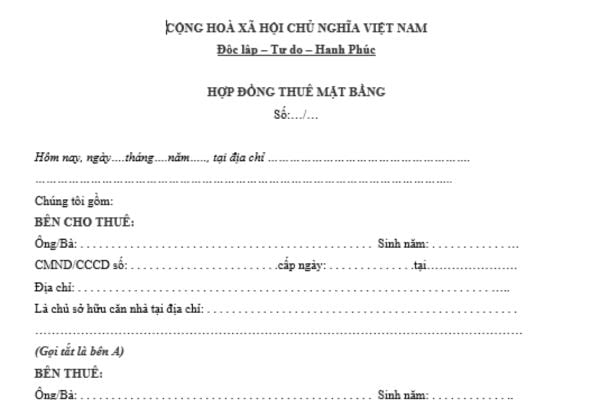 Mẫu hợp đồng thuê mặt bằng kinh doanh năm 2025