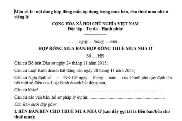 Mẫu hợp đồng thuê mua nhà ở riêng lẻ 2025