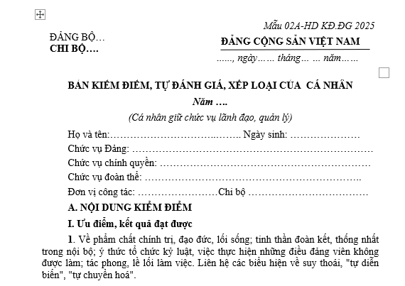 Mẫu 02A-HD KĐ.ĐG 2025