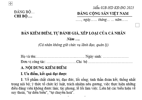 Mẫu 02B-HD KĐ.ĐG 2025