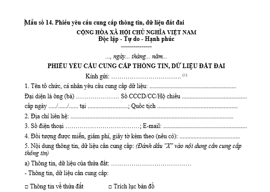 Mẫu đơn đề nghị cung cấp thông tin quy hoạch 2025
