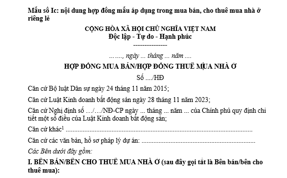 Mẫu hợp đồng mua bán nhà cấp 4