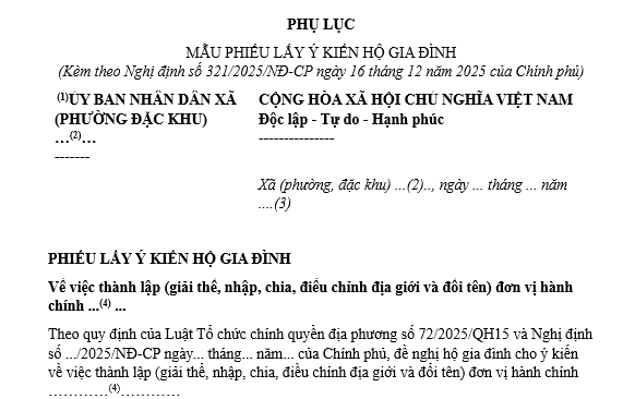 Mẫu phiếu lấy ý kiến nhân dân về sáp nhập tỉnh, xã