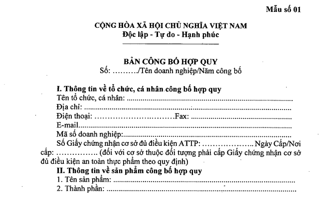 Mẫu bản công bố hợp quy mới nhất 2026