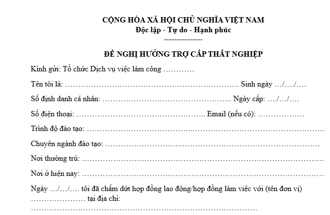 Mẫu đơn đề nghị hưởng trợ cấp thất nghiệp mới nhất 2026
