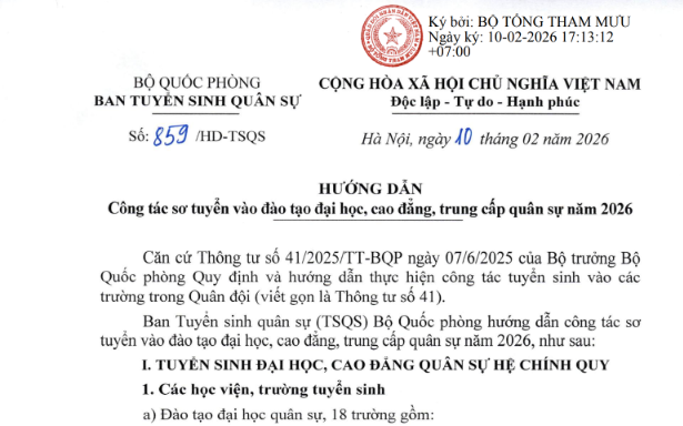 Hướng dẫn 859/HD-TSQS năm 2026