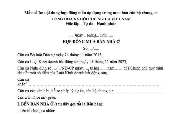 Mẫu hợp đồng mua bán nhà chung cư năm 2026