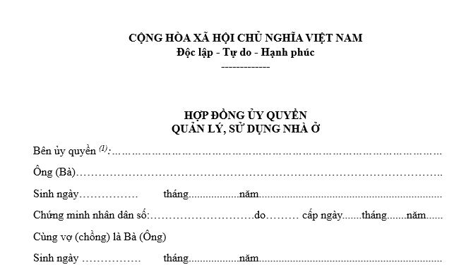Mẫu hợp đồng ủy quyền quản lý nhà ở năm 2026