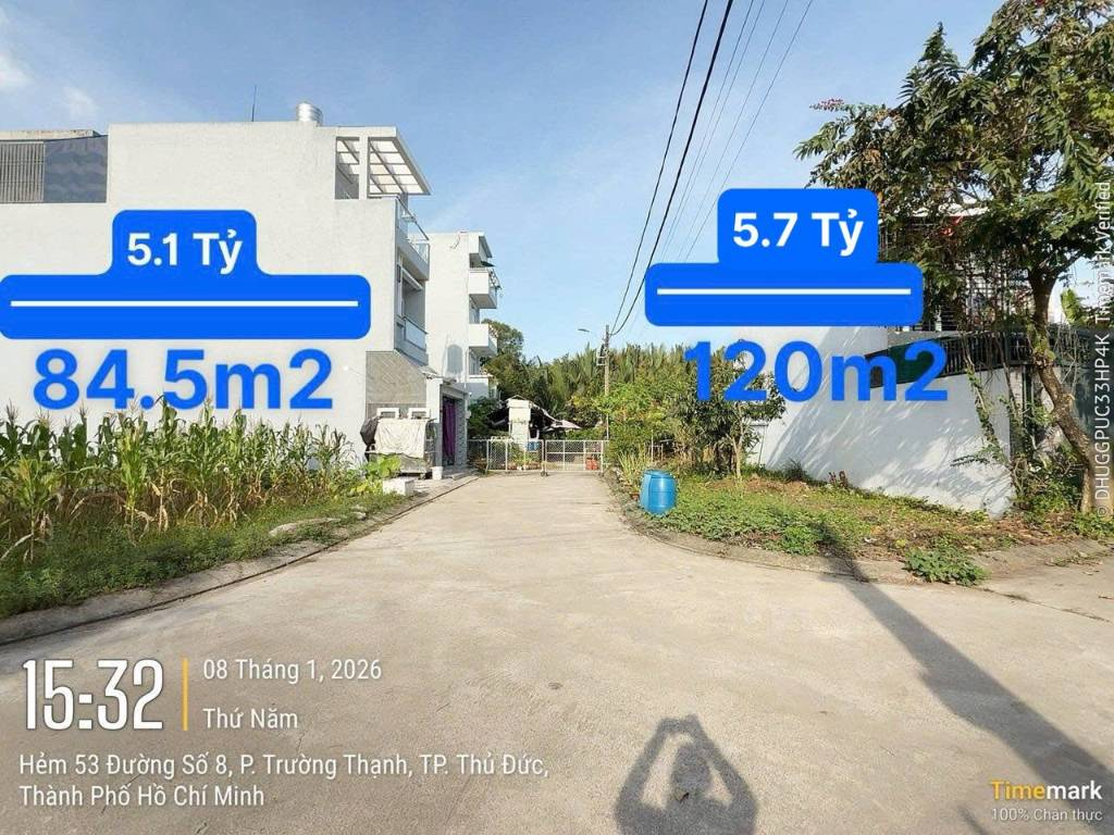 Đất góc 2 mặt tiền hẻm 53 đường 8 Trường Thạnh Thủ Đức