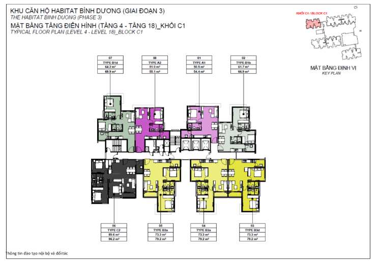 Mặt bằng căn hộ The Habitat tầng 4 - 18 khối C1
