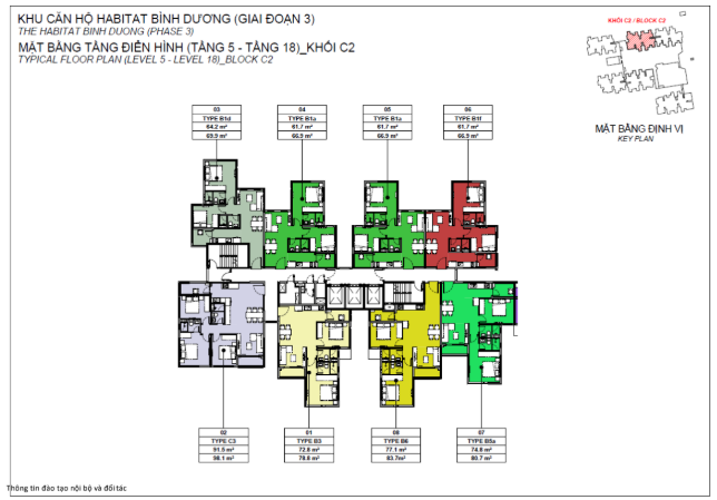 Mặt bằng căn hộ The Habitat tầng 5 - 18 khối C2
