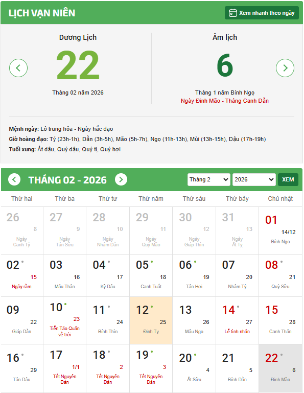 Mùng 6 Tết 2026