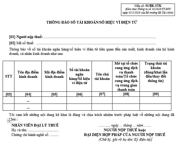 Thông báo số tài khoản hộ kinh doanh