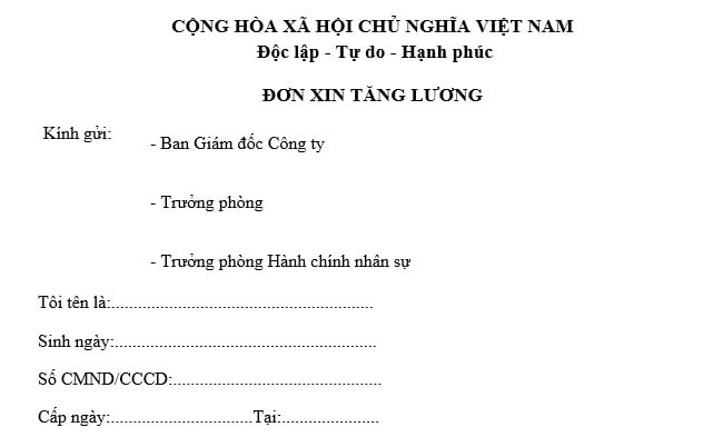 mẫu đơn đề nghị tăng lương