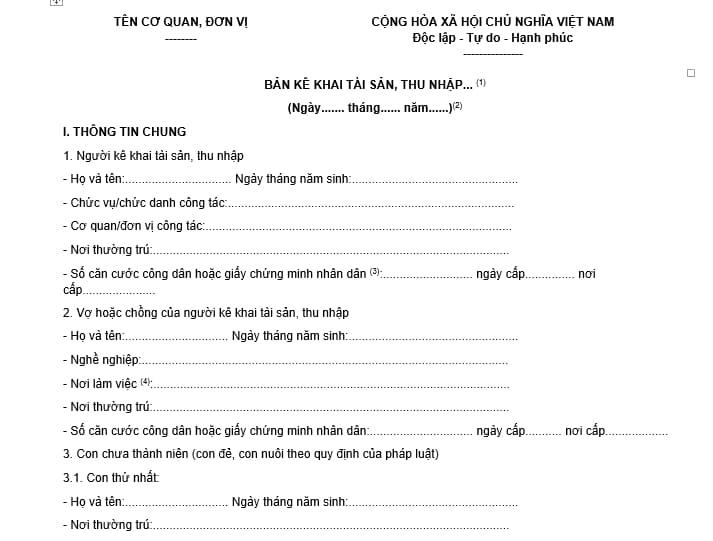 Mẫu kê khai tài sản thu nhập cuối năm 2025 theo Nghị định 130? Hướng ...