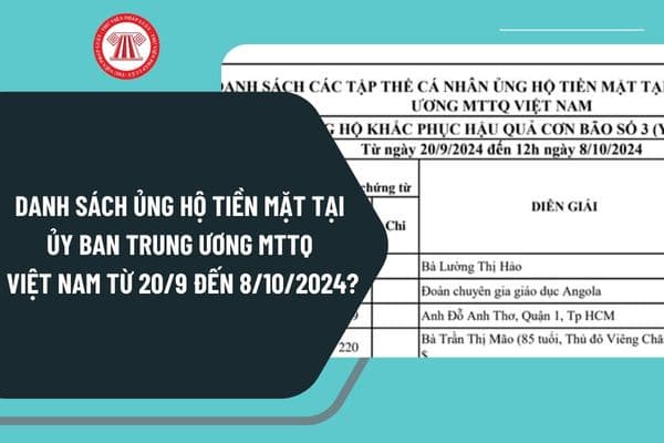 Danh sách ủng hộ tiền mặt tại Ủy ban Trung ương MTTQ Việt Nam từ 20/9 đến 8/10/2024 của các tập thể, cá nhân ra sao?