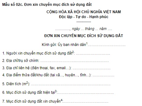 Đơn xin chuyển mục đích sử dụng đất