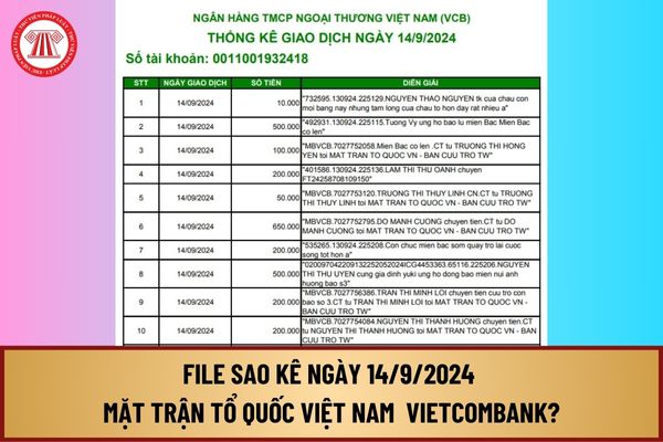 Tải file sao kê ngày 14 9 Mặt trận tổ quốc Việt Nam PDF Vietcombank ở đâu? Chi tiết file PDF sao kê MTTQ Việt Nam ngày 14 9?