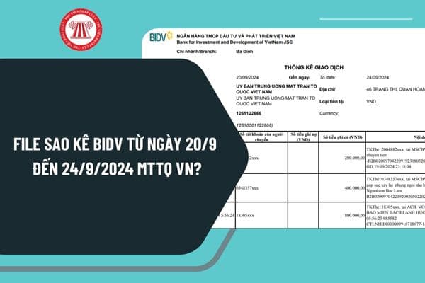 File sao kê BIDV từ ngày 20 9 đến 24 9 2024 MTTQ VN như thế nào? Tải về file sao kê BIDV ngày 20 9 đến 24 9 ở đâu?