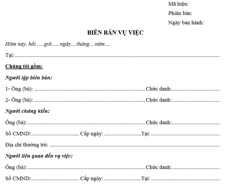 Mẫu biên bản sự việc chung