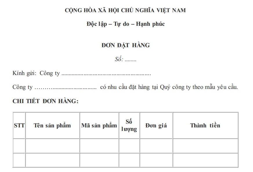 Mẫu đơn hàng