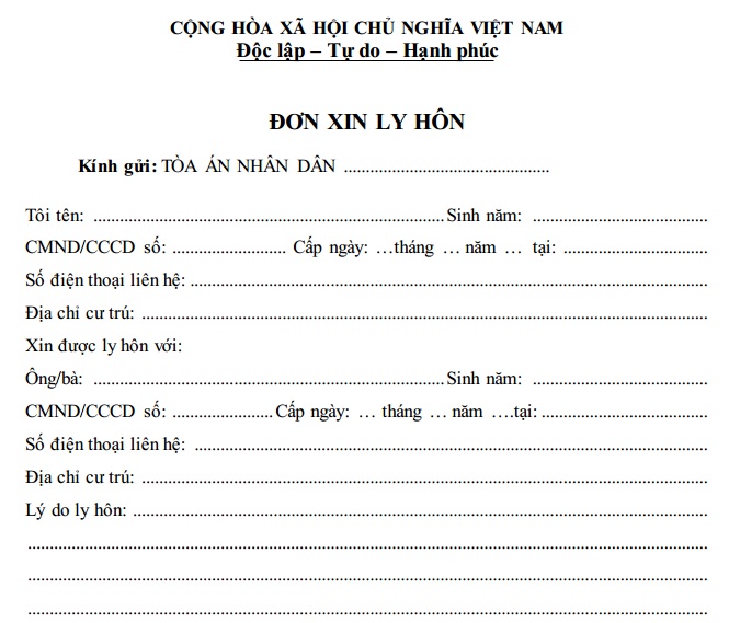 Mẫu đơn xin ly hôn