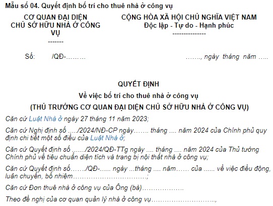 Quyết định bố trí cho thuê nhà ở công vụ