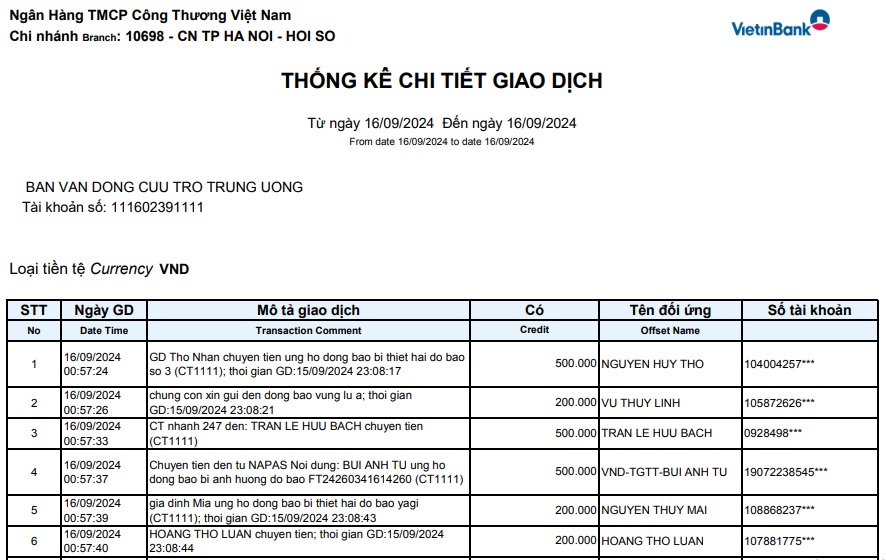 File sao kê Vietinbank 16 9 2024