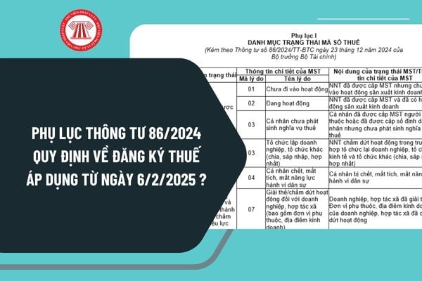 Phụ lục Thông tư 86/2024/TT-BTC quy định về đăng ký thuế áp dụng từ ngày 6/2/2025 chi tiết tải về ở đâu?