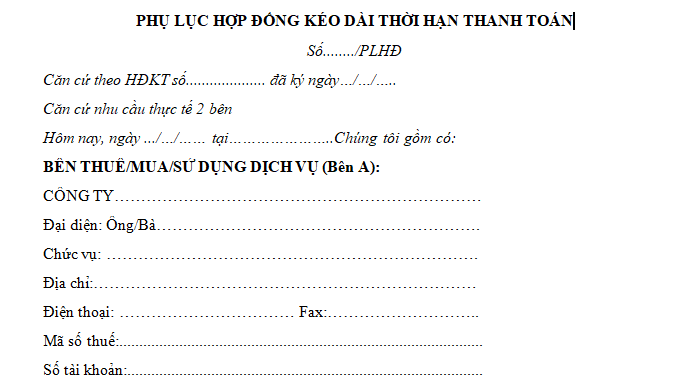 Mẫu phụ lục hợp đồng kéo dài thời hạn thanh toán