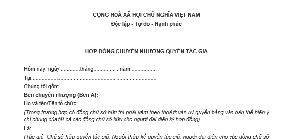 Mẫu hợp đồng chuyển nhượng quyền tác giả mới nhất?