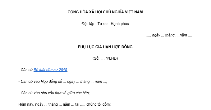 Mẫu phụ lục gia hạn hợp đồng mới nhất? Tải về ở đâu? Gía trị pháp lý của phụ lục gia hạn hợp đồng?