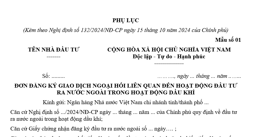 Hồ sơ đăng ký giao dịch ngoại hối liên quan đến đầu tư ra nước ngoài trong hoạt động dầu khí theo Nghị định 132?