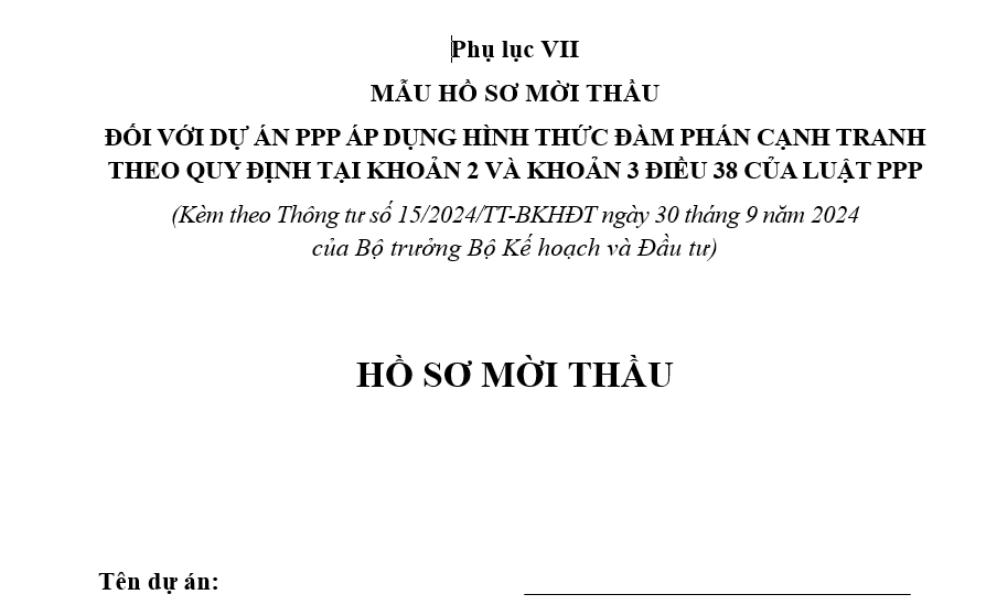 Mẫu hồ sơ mời thầu đối với dự án PPP áp dụng hình thức đàm phán cạnh tranh mới nhất là mẫu nào?