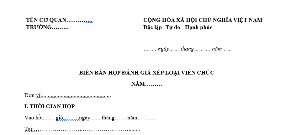 Mẫu Biên bản họp đánh giá xếp loại viên chức mới nhất hiện nay là mẫu nào? Tải mẫu biên bản về ở đâu?