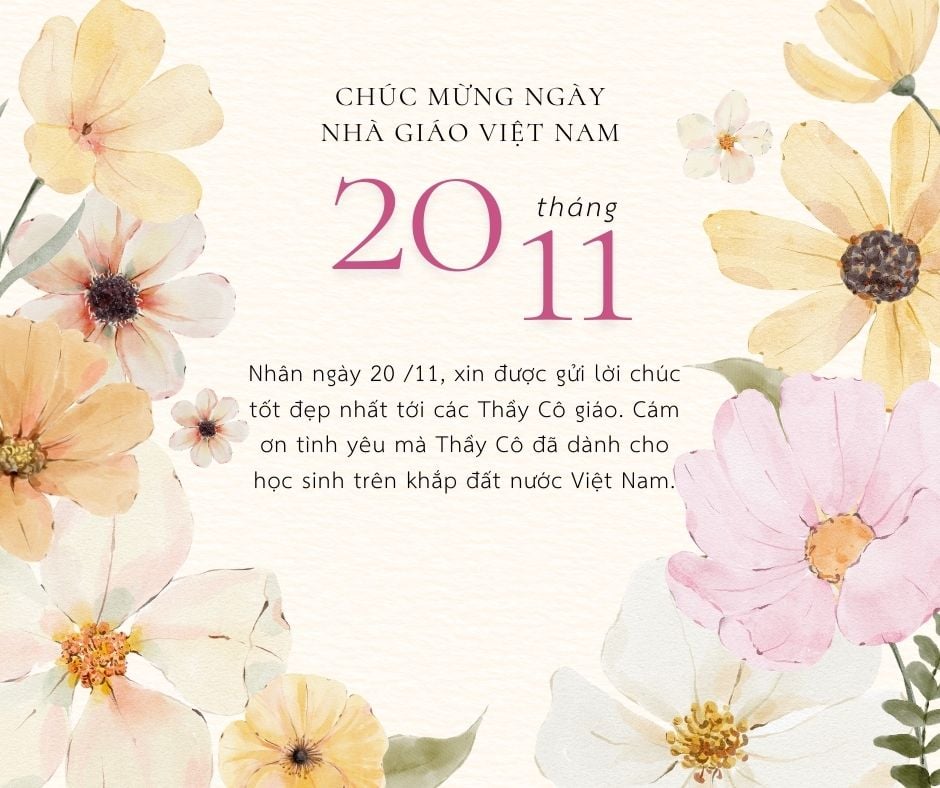 Mẫu thiệp chúc mừng Ngày Nhà giáo Việt Nam 20 11 đơn giản, ý nghĩa