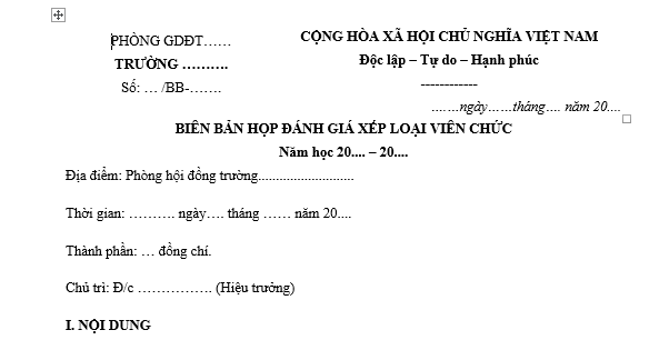 Mẫu Biên bản họp đánh giá xếp loại viên chức là giáo viên mới nhất hiện nay là mẫu nào? Tải mẫu về ở đâu?