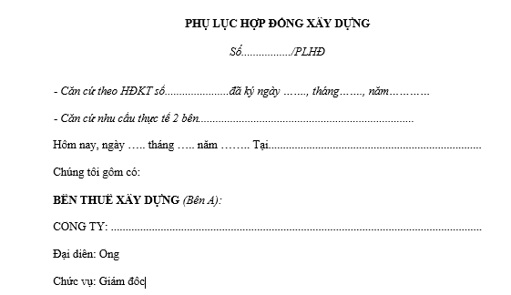 Mẫu phụ lục hợp đồng xây dựng mới nhất là mẫu nào? Tải về ở đâu? Trường hợp nào được điều chỉnh hợp đồng xây dựng?