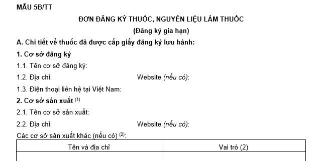 Mẫu Đơn đề nghị gia hạn giấy đăng ký lưu hành thuốc, nguyên liệu làm thuốc mới nhất?