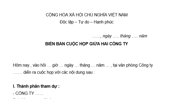 Mẫu Biên bản cuộc họp giữa 2 công ty mới nhất? Hướng dẫn viết biên bản cuộc họp giữa 2 công ty?