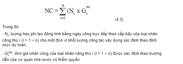 Công thức xác định chi phí nhân công trong đơn giá xây dựng chi tiết không đầy đủ